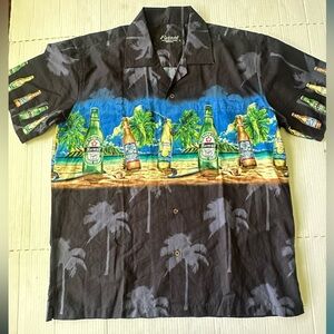 Favant Mens Hawaiian Shirt Tiki Lounge Beer‎ Bottle Short Sleeve Button Sz Large